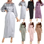 Fashion Arabic Silk Muslim Dress Soft Elegant Ethnic Dress